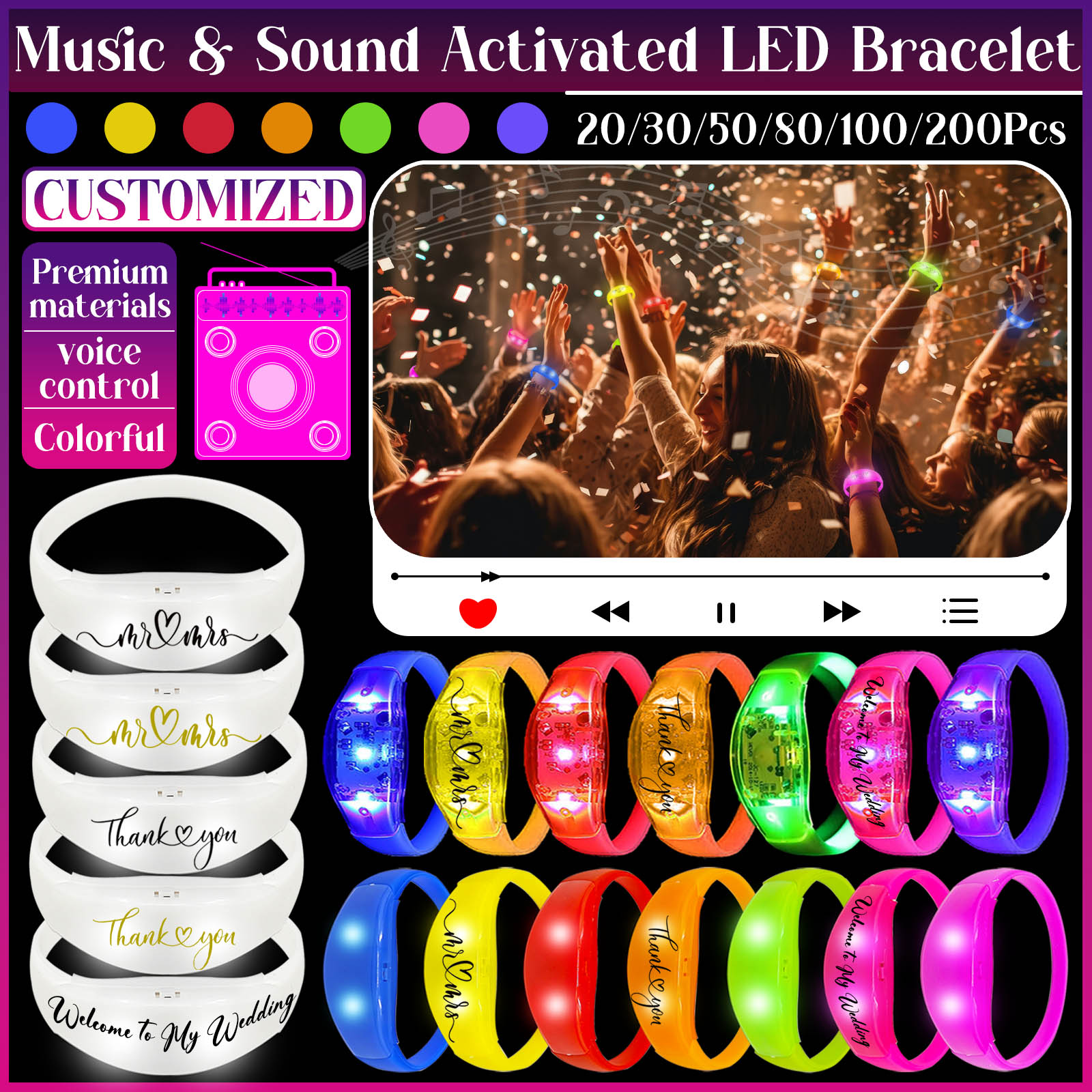 Musical Instrument Gong - 20-200Pcs Music And Sound Activated LED